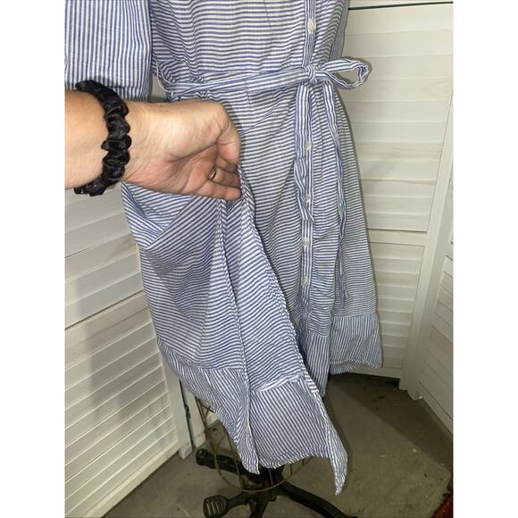 Per Seption Concept Women’s Large Striped Cotton Dress Asymmetrical Hem Roll Tab - Picture 5 of 11